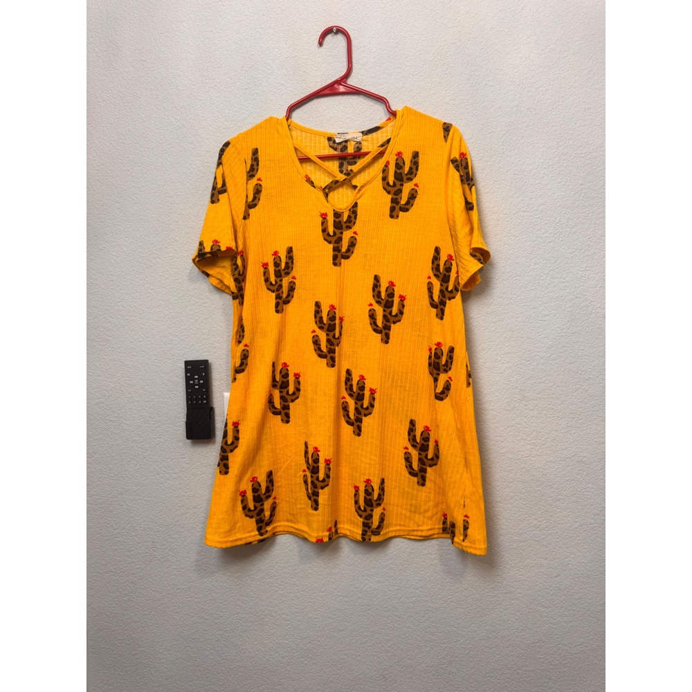 Southern‎ Stitch Dress Cactus Print Crisscross Ribbed Mustard Yellow
